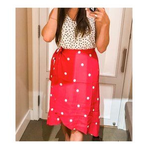 NWT - LOFT Petite Red Polka Dot Wrap Skirt
